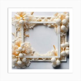 White Frame With Flowers And Shells Art Print