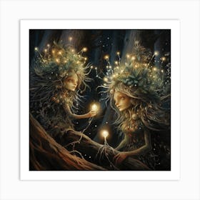 Two Fairies In The Forest Art Print