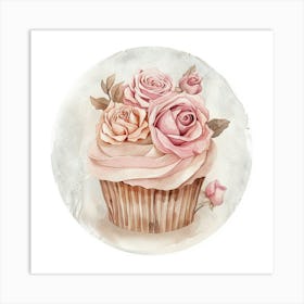 Floral Sweet Watercolor Cupcake Art Print