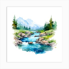 Watercolor Mountain Stream 3 Art Print