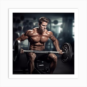 Muscular Man Lifting Barbell Art Print