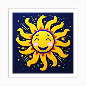 Lovely smiling sun on a blue gradient background 94 Art Print