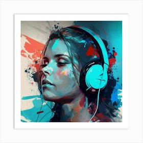 Girl With Headphones 1 Art Print