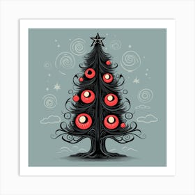 Tshirt Designcute Cartoon Drawing Vintageblack Christmas Tree Sticker 2d Cute Fantasy Drea (1) Art Print