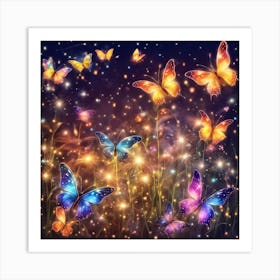 Colorful Butterflies In The Night Sky Art Print