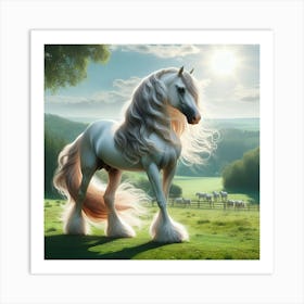 White Horse In The Field Art Print