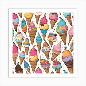 Seamless Pattern With Ice Cream Art Print