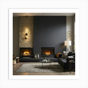 Modern Living Room With Fireplace 9 Art Print