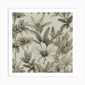 Black And White Floral Wallpaper Art Print