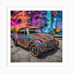 Psychedelic Biomechanical Freaky Scelet Car From Another Dimension With A Colorful Background 3 Art Print