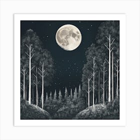  Moon And Forest Art Print