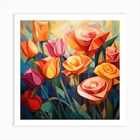 Polygonal Roses 1 Art Print