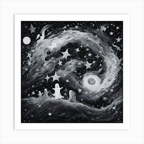 Blank and White Ghosts In The Night Sky Art Print