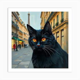 Black Cat In Paris 1 Art Print