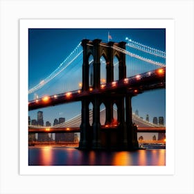 Brooklyn Bridge At Night 1 Art Print