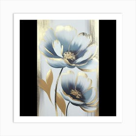 Blue And Gold Flowers Art Print