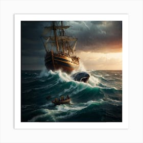 Ship In Rough Seas Art Print