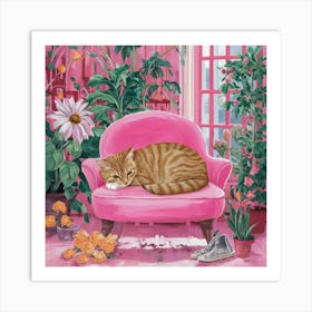 Napping Ginger Cat In Pink Garden Room Art Illustr Rm Sht Ms8 Iqyip7ezlog Vgjrbjeescoi21xuns6fxg Art Print