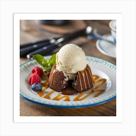 Chocolate Dessert With Ice Cream Art Print