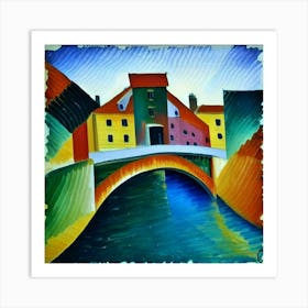 Bridge over the river surrounded by houses 16 Art Print