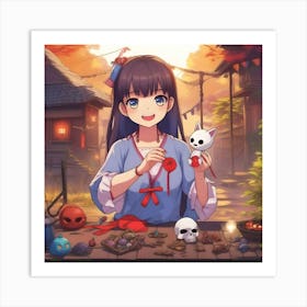 Anime Girl Playing Art Print