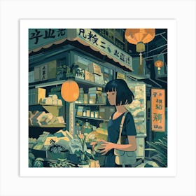 Asian Girl In A Shop Art Print