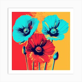Andy Warhol Style Pop Art Flowers Poppy 4 Square Art Print