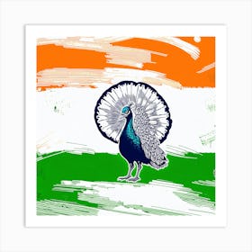 Peacock On Indian Flag Art Print