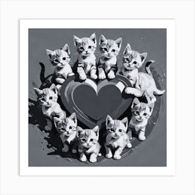 Cute Kittens In A Heart Art Print