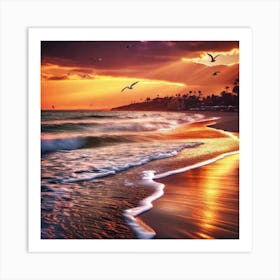 Sunset At The Beach 358 Art Print