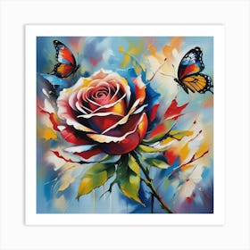 Rose And Butterflies Art Print