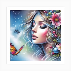 Beautiful Girl With Butterfly Art Print