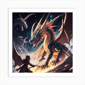 Dragon fighting with a man Art Print