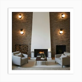 Modern Living Room With Fireplace 26 Art Print