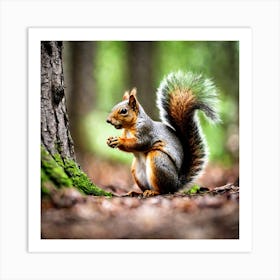 Squirrel In Forest (7) Art Print