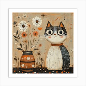 Cat With Flowers 14 Art Print