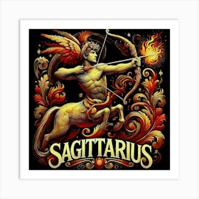 Zodiac Sign Sagittarius, Fire Element, Centaur Bow And Arrow Art Print