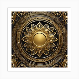 Golden Frame On Black Background Art Print