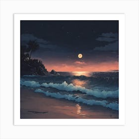 Moonlight On The Beach Art Print