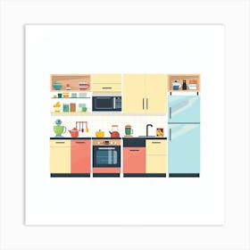 Kitchen Interior Flat Vector Illustration 11 Art Print