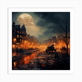 War at night in a city Art Print