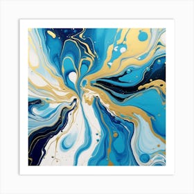 Blue And Gold Swirls Art Print