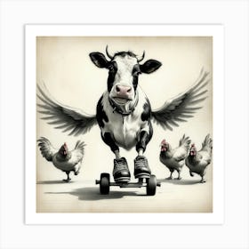 Cow On Skateboard 4 Art Print