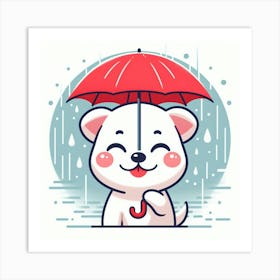 Cute Dog With Umbrella Art Print