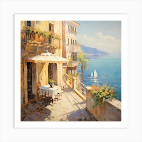 AI Sunlit Serenity: Echoes of Monet's Italian Idyll  Art Print