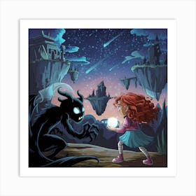 A Fantastical Scene Of A Young Girl With Curly Red Art Print