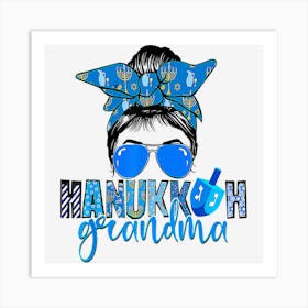 Happy Hanukkah Grandma Messy Bun Jewish Christmas Pajama Art Print