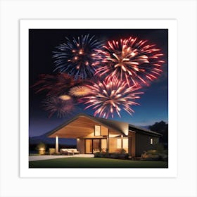 Fireworks Over A House Art Print