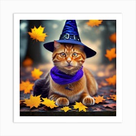 Halloween Cat In A Witch Hat Art Print