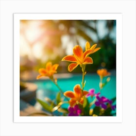 Colorful Flowers By The Pool Art Print